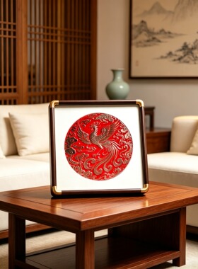 S2180新中式现代装饰挂画客厅玄关走廊铜拓丹凤呈祥2525