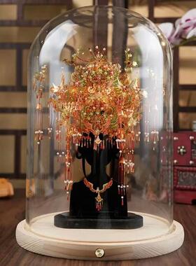 侧面触碰式开关点翠带灯玻璃罩金翅鸟冠苗银冠饰凤冠模型展示盒