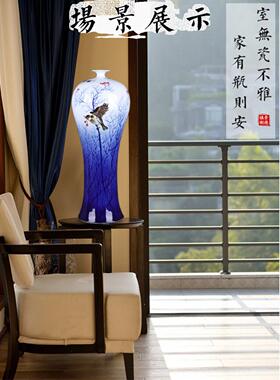景德镇陶瓷器大师手绘花瓶大号梅瓶装饰品中式客厅摆件礼品电视柜