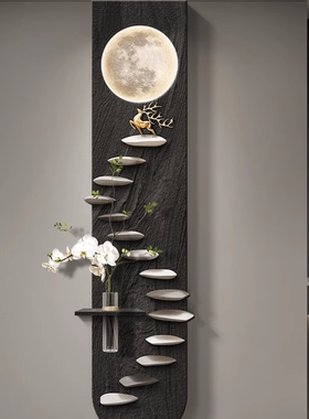 石来运转玄关装饰画入户门走廊长条挂画轻奢高级感立体月球壁灯画