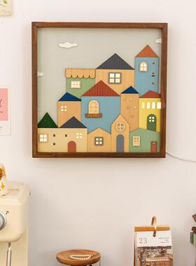 阿楹 中古原木客厅玄关墙电表装饰画 卧室床头儿童房餐厅挂画壁灯