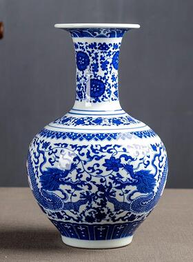 青花瓷花瓶景德镇陶瓷器彷古摆件客厅插花花器中式家居小装饰瓷瓶