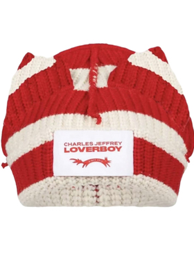 【正品现货】Charles Jeffrey Loverboy帽子新款条纹猫耳帽针织帽
