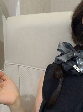 银灰色蝴蝶结大肠发圈女高级感丝光缎面头绳 网红扎发饰简约百搭