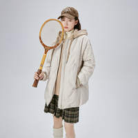艾莱依冬季新款假两件羽绒服女连帽宽松