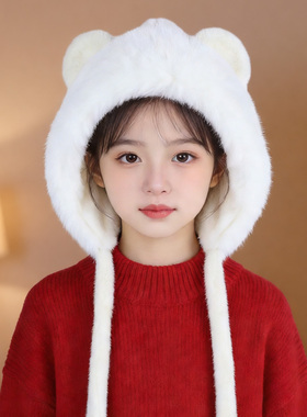 秋冬小熊连帽围巾一体帽女保暖
