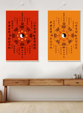 中式国风八卦太极图挂画玄关五行风水易经周易卷轴装饰背景画定制