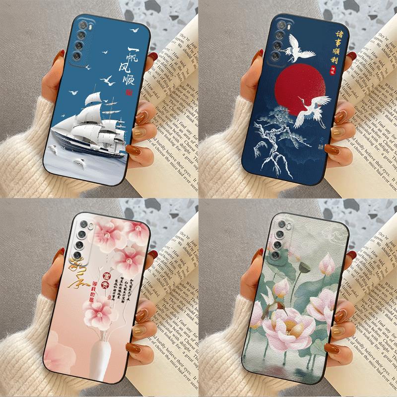 Suitable for Huawei nova7 mobile phone case couple 7es Chinese style novo7se5g new Chinese style nowa national trend men and women anti-fall por Lohas version n7p landscape calligraphy all-inclusive navo soft rubber cover