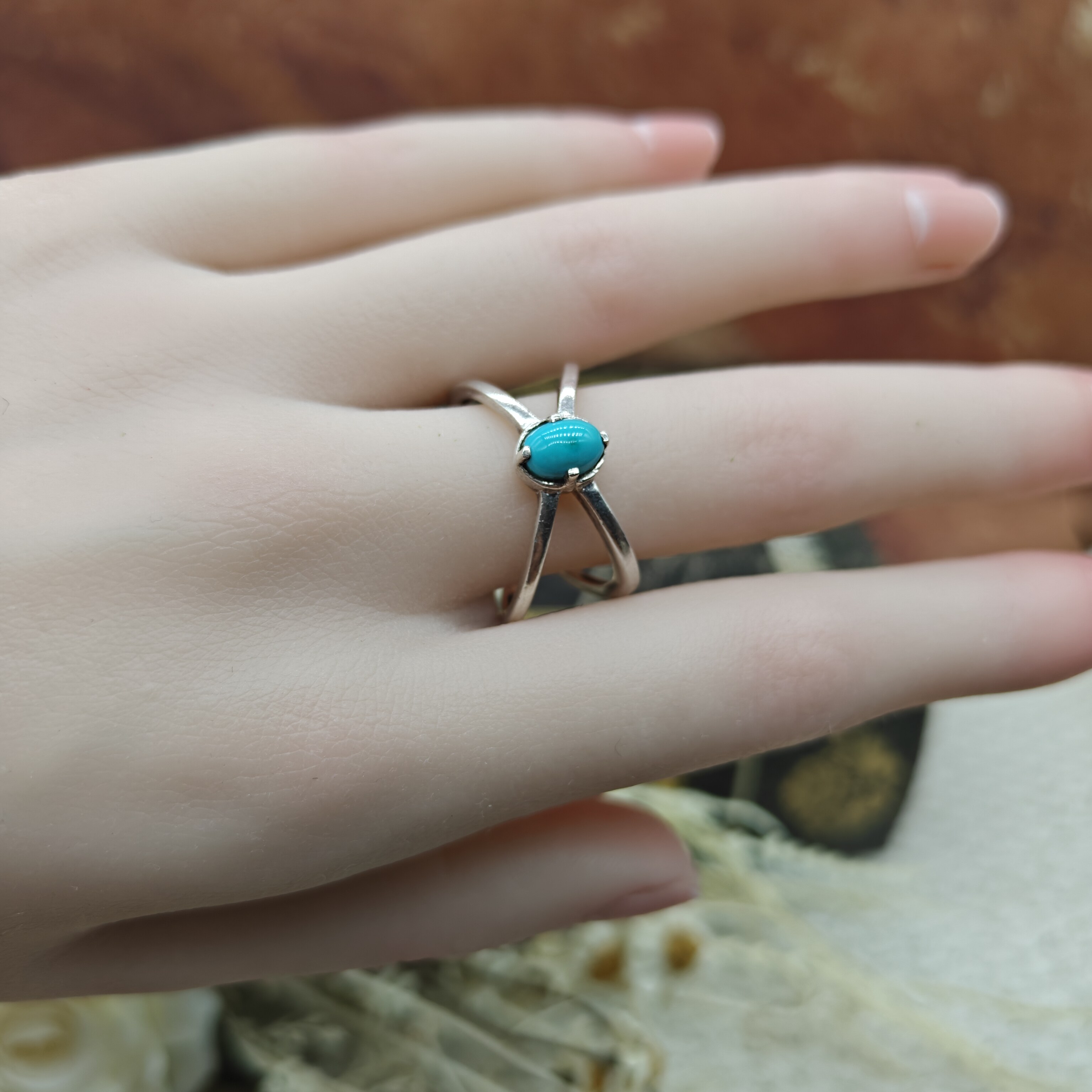 Vintage Middle Ages European Return 925 Silver Inlaid Turquoise Stone Ring No. 20