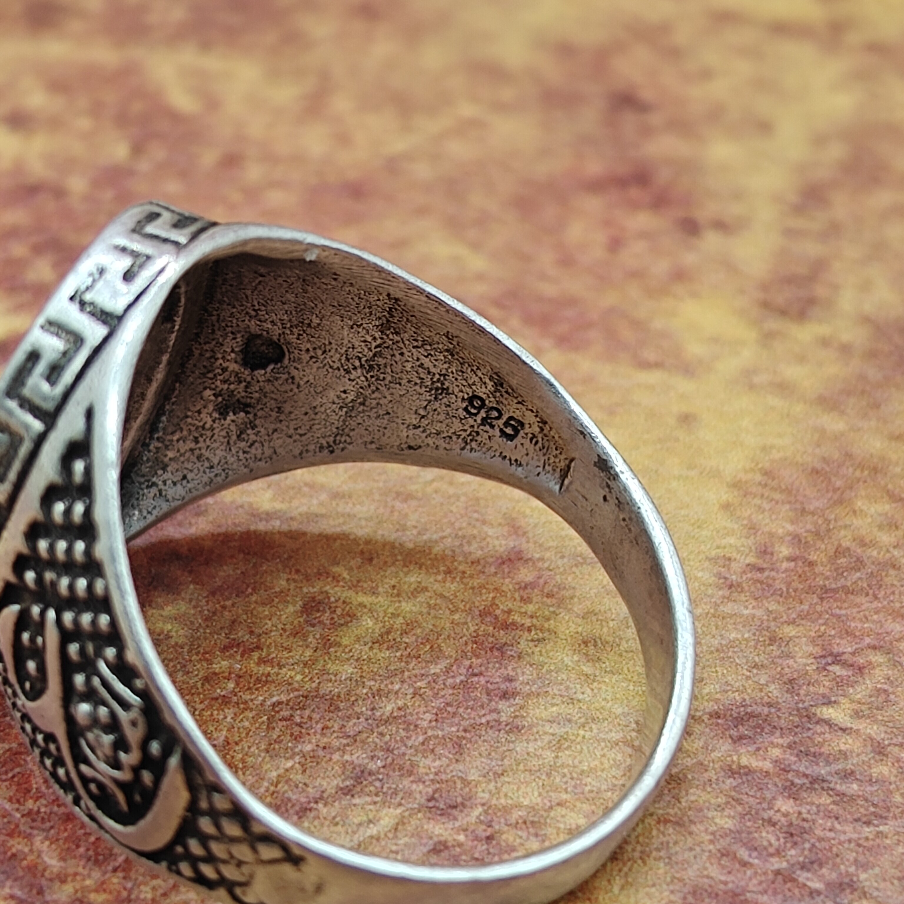 Vintage Medieval European Return 925 Silver Arabic Inscription Wide Ring No. 22