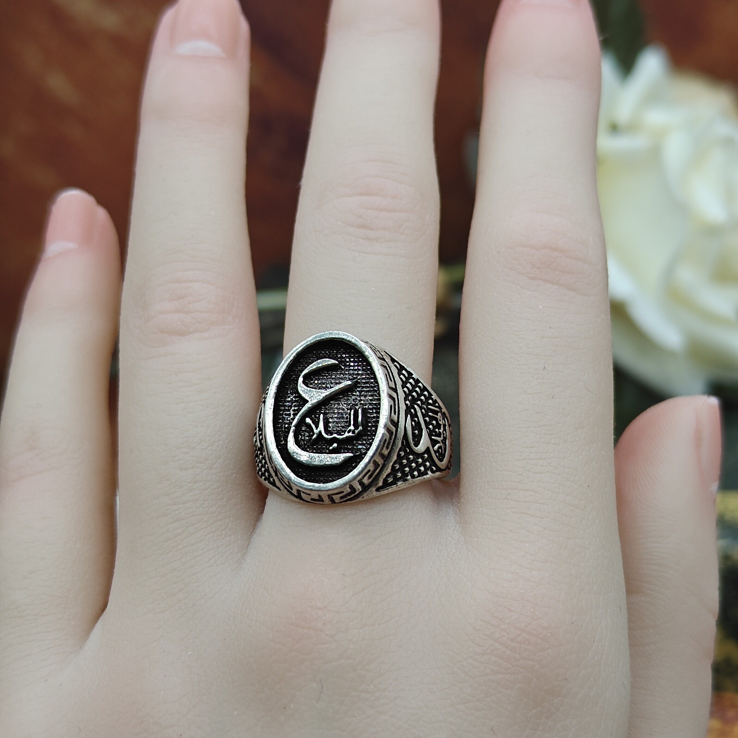 Vintage Medieval European Return 925 Silver Arabic Inscription Wide Ring No. 22