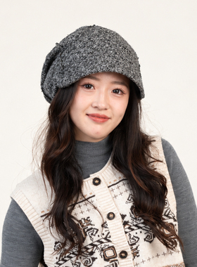 加宽帽檐堆堆帽女秋冬保暖显脸小