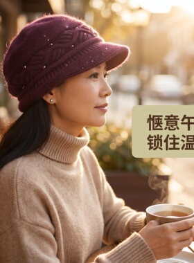 中老年女秋冬加绒护耳针织帽