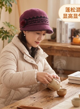 秋冬妈妈加绒防风针织毛线帽