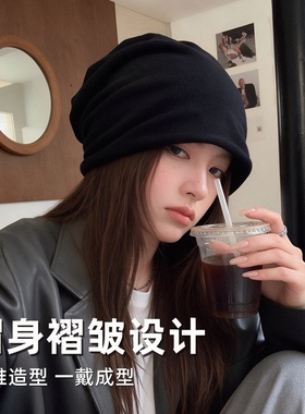 秋夏新款褶皱堆堆帽显脸小大头围