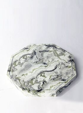 新中式大理石纹路金属托盘茶盘摆件展厅售楼处酒店茶几茶室装饰品