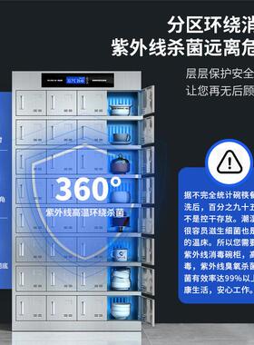 麦丰消毒不锈钢多格柜紫外线臭氧消毒分餐盘员工储物柜餐厅餐盘柜