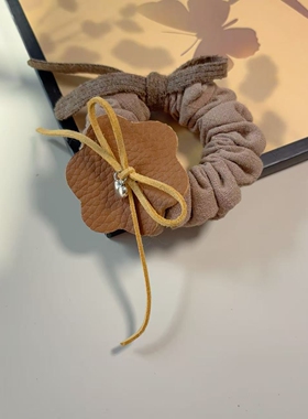 手作牛皮立体花蝴蝶结焦糖棕温柔发圈秋冬复古氛围感少女可爱软妹