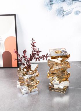 现代简约香槟水晶叠层水晶方块花瓶售楼部样板间酒店会所水晶桌面