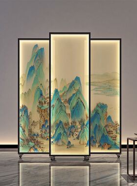 千里江山图座屏新中式摆件屏风屏风酒店茶室办公室半透轻奢装饰