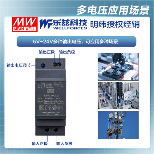 明纬12/24V变24V导轨电源30W DDR-30G-24 4:1宽输入铁路ITE安规 - 图0