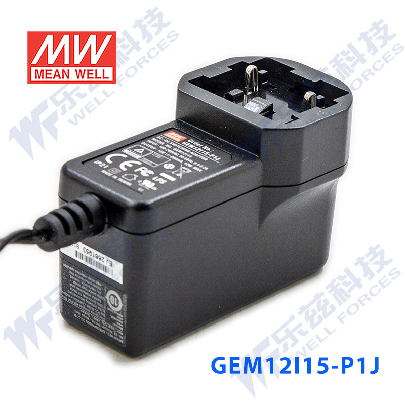 GEM12I15-P1J 12W 15V 0.8A输出明纬环保可换插头医疗电源适配器 - 图1