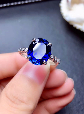 耳钉925银斯里兰卡蓝宝石戒指