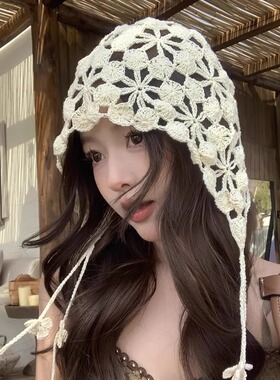 夏季手工钩织镂空流苏包头帽女