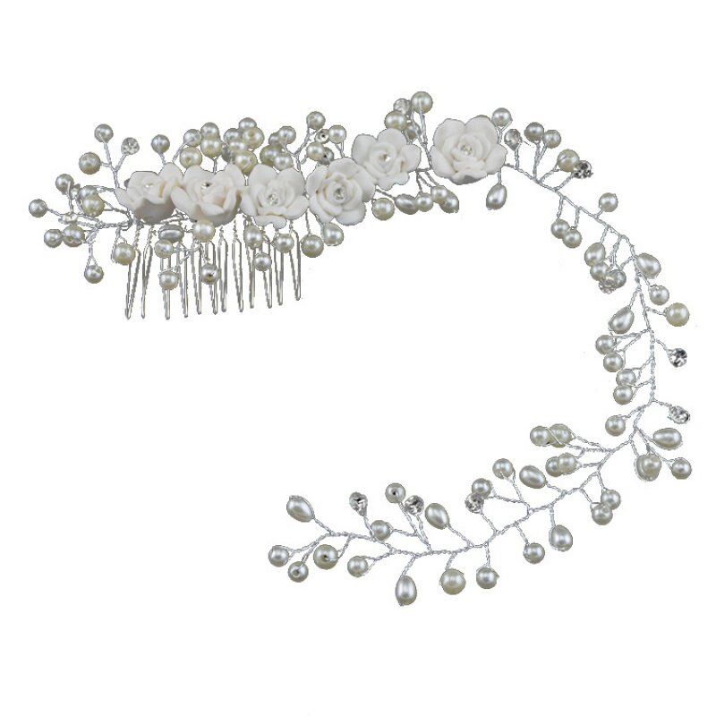 抖音同款韩版新娘手工珍珠花卉发带 tsangkai曾家银发饰