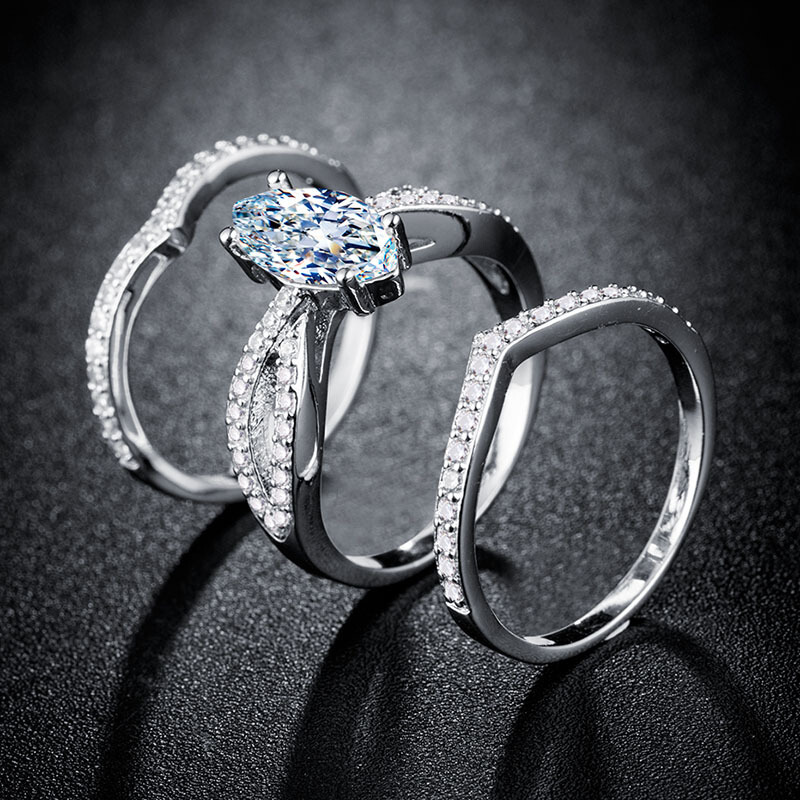 时尚锆石925银18k金三件套戒戒指 tsangkai曾家银戒指/指环