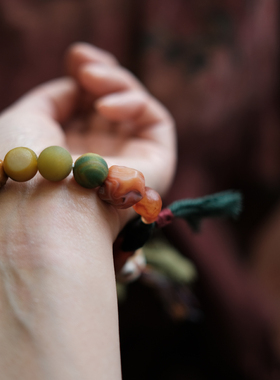 阿拉善新款鹿角根付文玩手串玛瑙