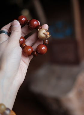 大颗玛瑙鹿角根付牛骨文玩手串