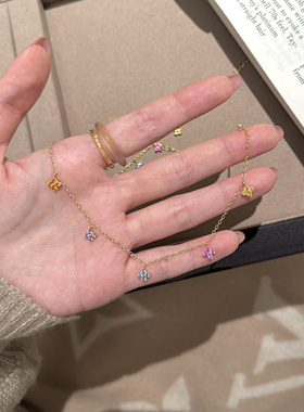 S925纯银彩色锆石满天星四叶草轻奢高级感甜美春夏多巴胺项链手链
