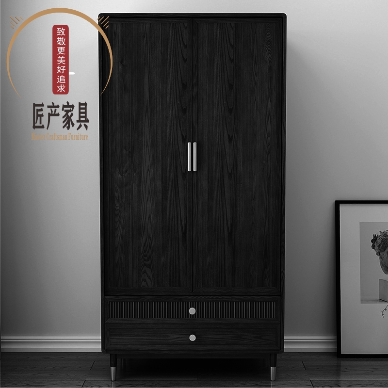 北欧轻奢白蜡木衣柜现代卧室实木两门胡桃色对开门中式木蜡油家具 - 图2