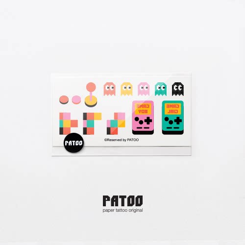 【PATOO怕痛】原创纹身贴 一起玩游戏Game 彩色可爱游戏机创意 - 图0