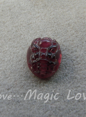 【Magic Love】天然玻璃体紫红色碧玺雕刻兽首龙头◎通孔配件特价