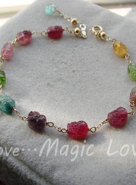 天然碧玺14K包金色标级手链