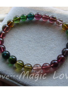 【Magic Love】天然老料玻璃体油艳彩虹碧玺7.5mm圆珠手链◎特价