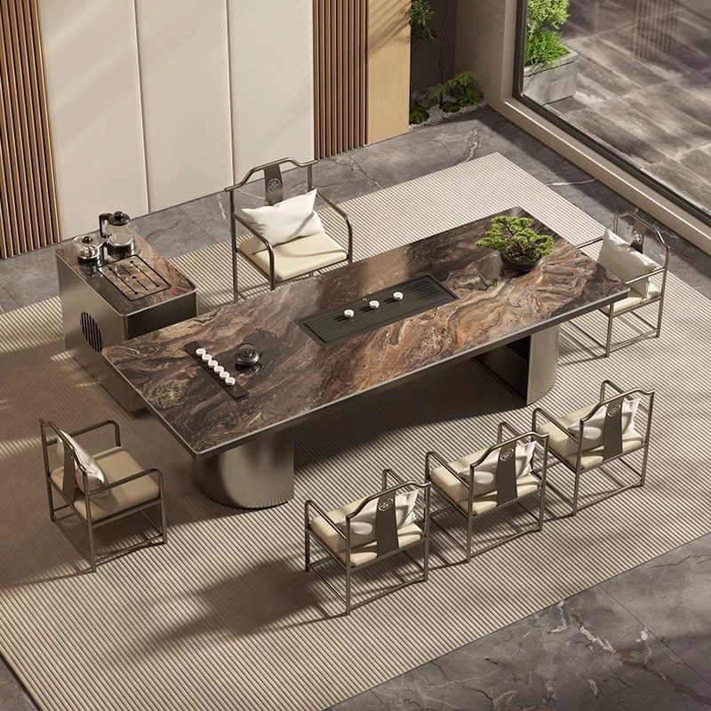 岩板茶桌椅组合2025新款轻奢现代高级感烧水壶一体别墅办公室茶台,淘宝优惠券,粉丝福利购,淘宝优惠卷