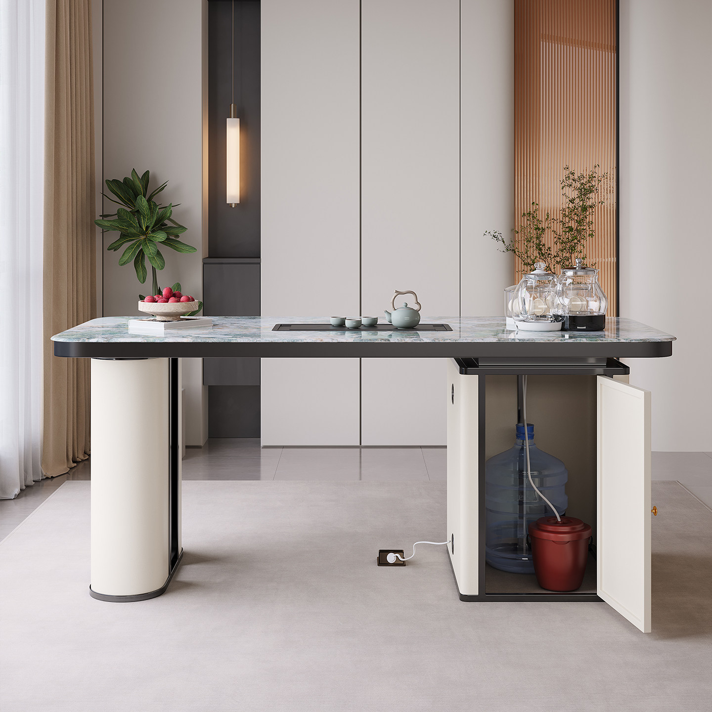 新款客厅家用岩板茶桌简约小户型阳台泡茶一体茶台办公茶桌椅组合,淘宝优惠券,粉丝福利购,淘宝优惠卷