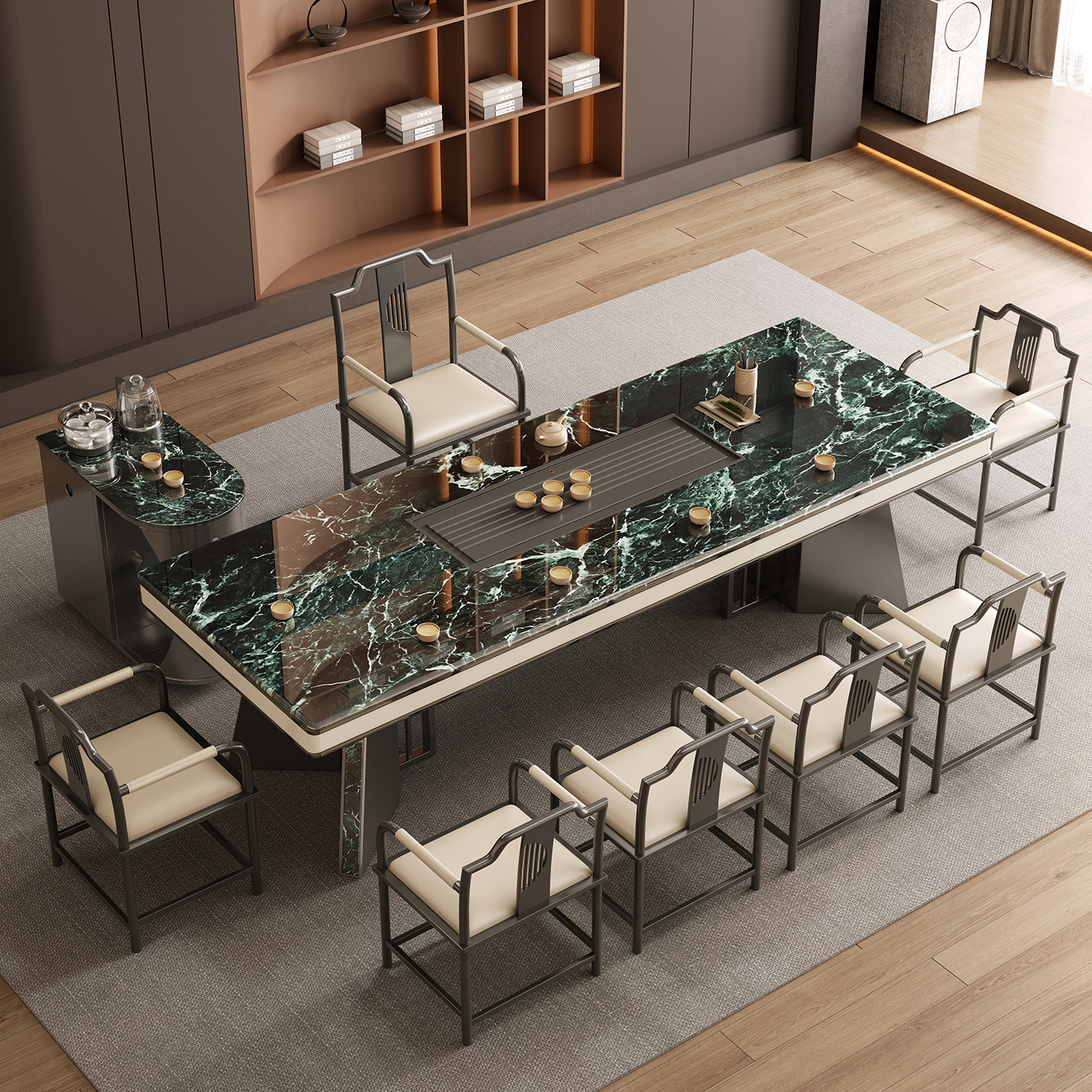 意式轻奢超晶石茶桌椅组合2025年新款大理石办公别墅高端岩板茶台,淘宝优惠券,粉丝福利购,淘宝优惠卷