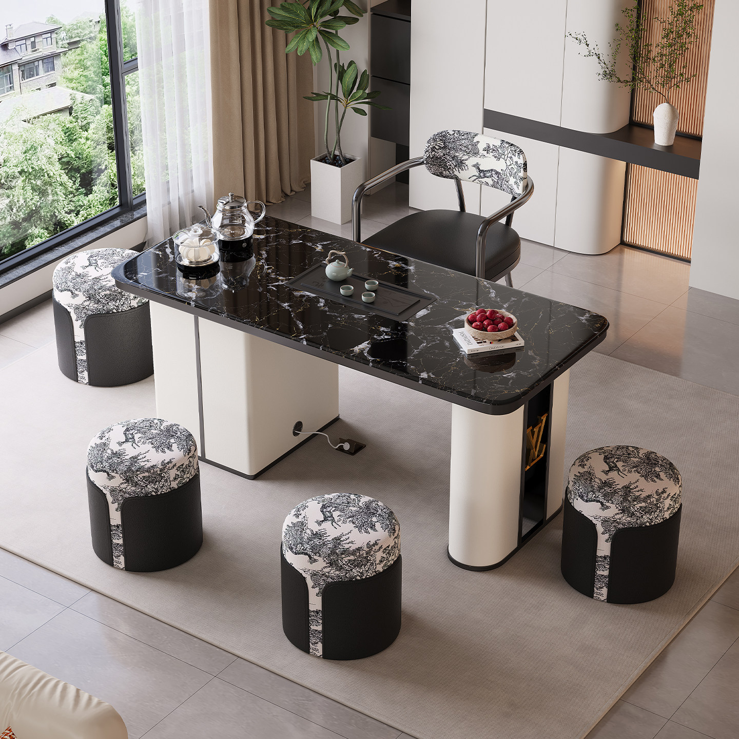 新款客厅家用岩板茶桌简约小户型阳台泡茶一体茶台办公茶桌椅组合,淘宝优惠券,粉丝福利购,淘宝优惠卷