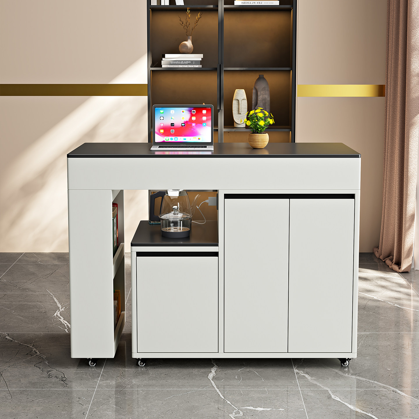 可旋转伸缩移动小茶台岩板茶桌椅组合现代简约轻奢家用阳台泡茶桌,淘宝优惠券,粉丝福利购,淘宝优惠卷