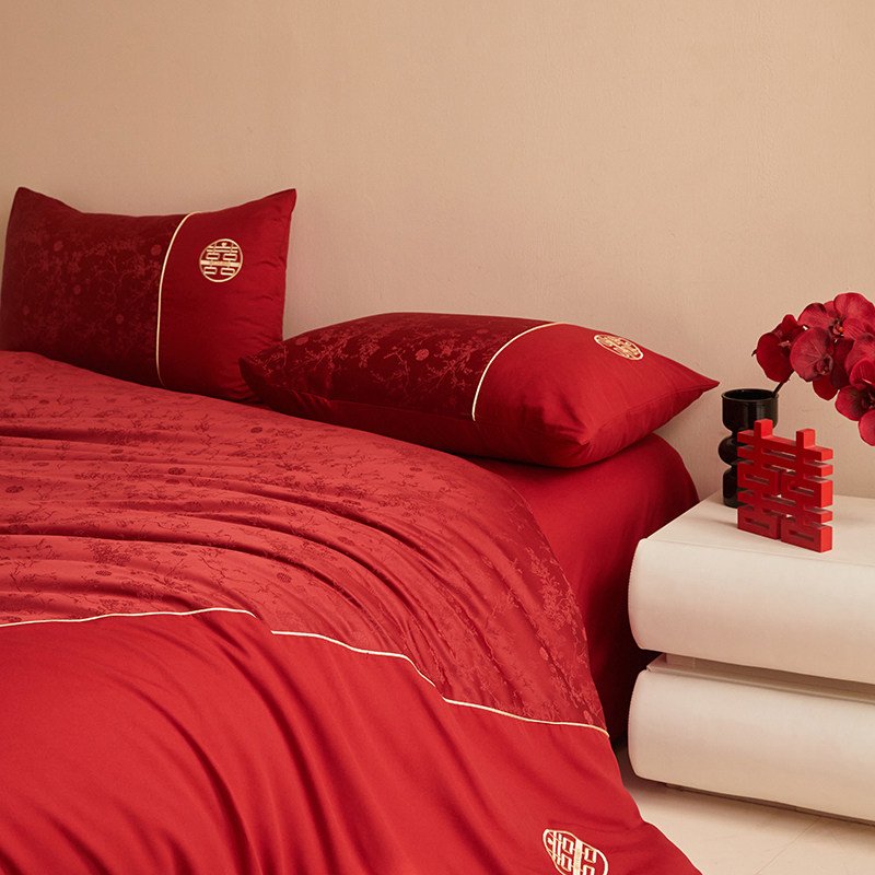 A类全棉婚庆四件套高档礼盒大红色提花被套1.8米陪嫁婚房床上用品,淘宝优惠券,粉丝福利购,淘宝优惠卷