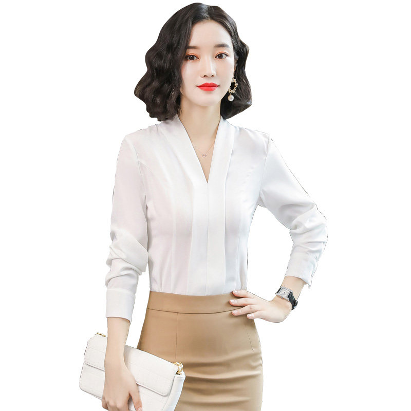 白色雪纺女播音主持人v领西服衬衫 怡情姿衬衫