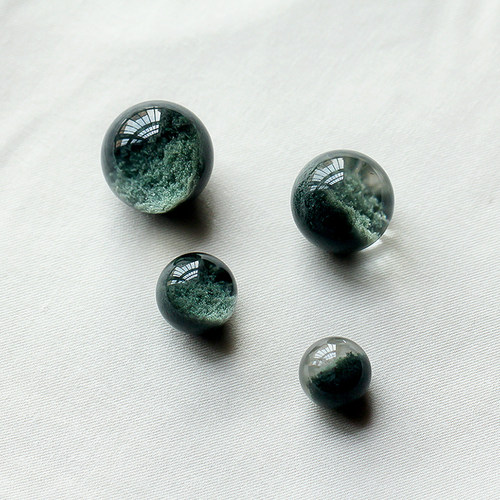 7A天然绿幽灵散珠 无孔聚宝盆圆单珠子水晶手串项链坠DIY饰品配件 - 图0