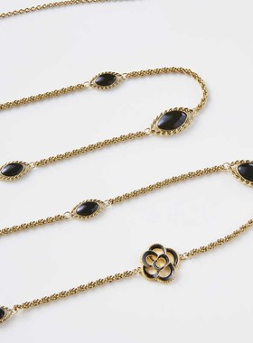 FOR DAYS 新款山茶花系列黑色椭圆长款项链
