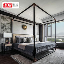 New Chinese solid wood shelving bed Zen Walking Bed Guest stack minimalist Hyundai Minjuku Four-pillar bed hotel clubhouse furniture