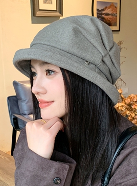 日系黑色复古显脸小贝雷帽女款