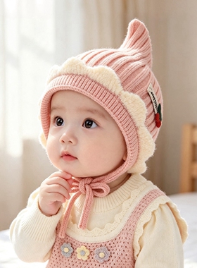 秋冬加厚护耳樱桃尖尖婴幼儿针织